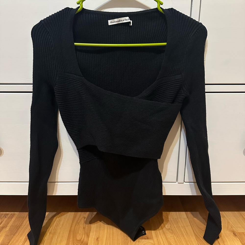 Abercrombie & Fitch Black Ribbed Sweater Bodysuit